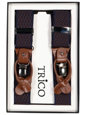 Suspenders with leather loops and diamond pattern