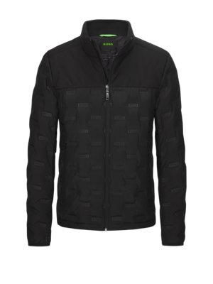 Quilted jacket with down and all-over logo print