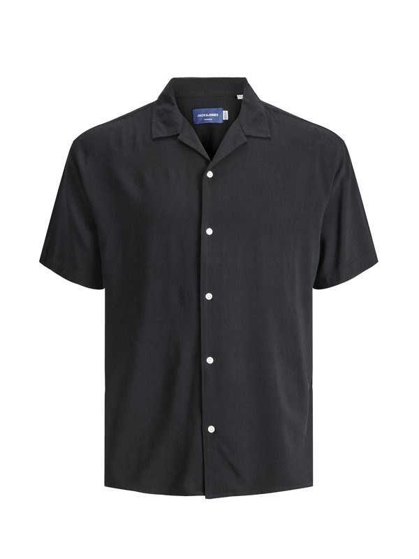 Levně Jack & Jones, Jednobarevná košile s krátkým rukávem a rozhalenkou Černá