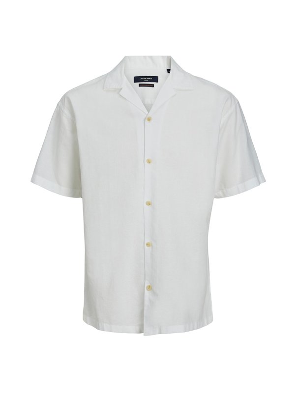 Levně Jack & Jones, Košile s krátkým rukávem ze směsi bavlny a lnu Bílá
