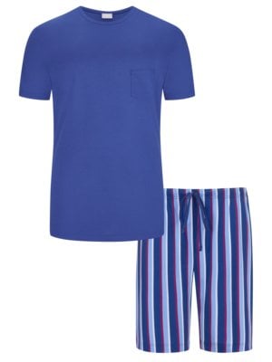 Schlafanzug-in-Jersey-Qualität-mit-Shorts-im-Streifenmuster-