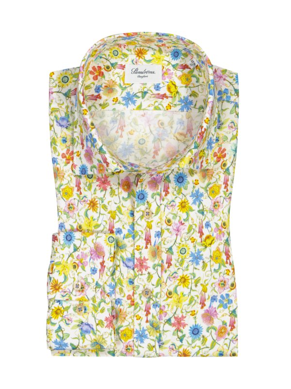 Levně Stenströms, Košile s květinovým potiskem, dvojmo skaná (2 fold) super bavlna, comfort fit Bílá
