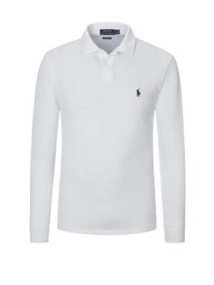 Langarm-Poloshirt-in-Piqué-Qualität,-Custom-Slim-Fit