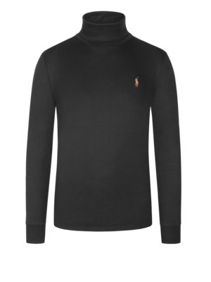 Rollkragenpullover in Jersey-Qualität mit Logo-Stickerei