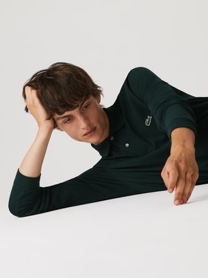 Langarm Poloshirt mit Krokodil-Aufnäher, Classic Fit