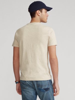 Meliertes T-Shirt aus Baumwolle mit Logo-Stickerei, Custom Slim Fit