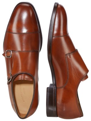 Doppelmonk-Schuhe aus Glattleder mit abgesetzter Vorderkappe