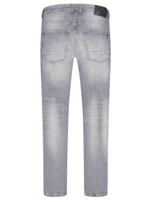 Jeans-in-Used-Optik-und-hohem-Bund,-Tapered-Fit