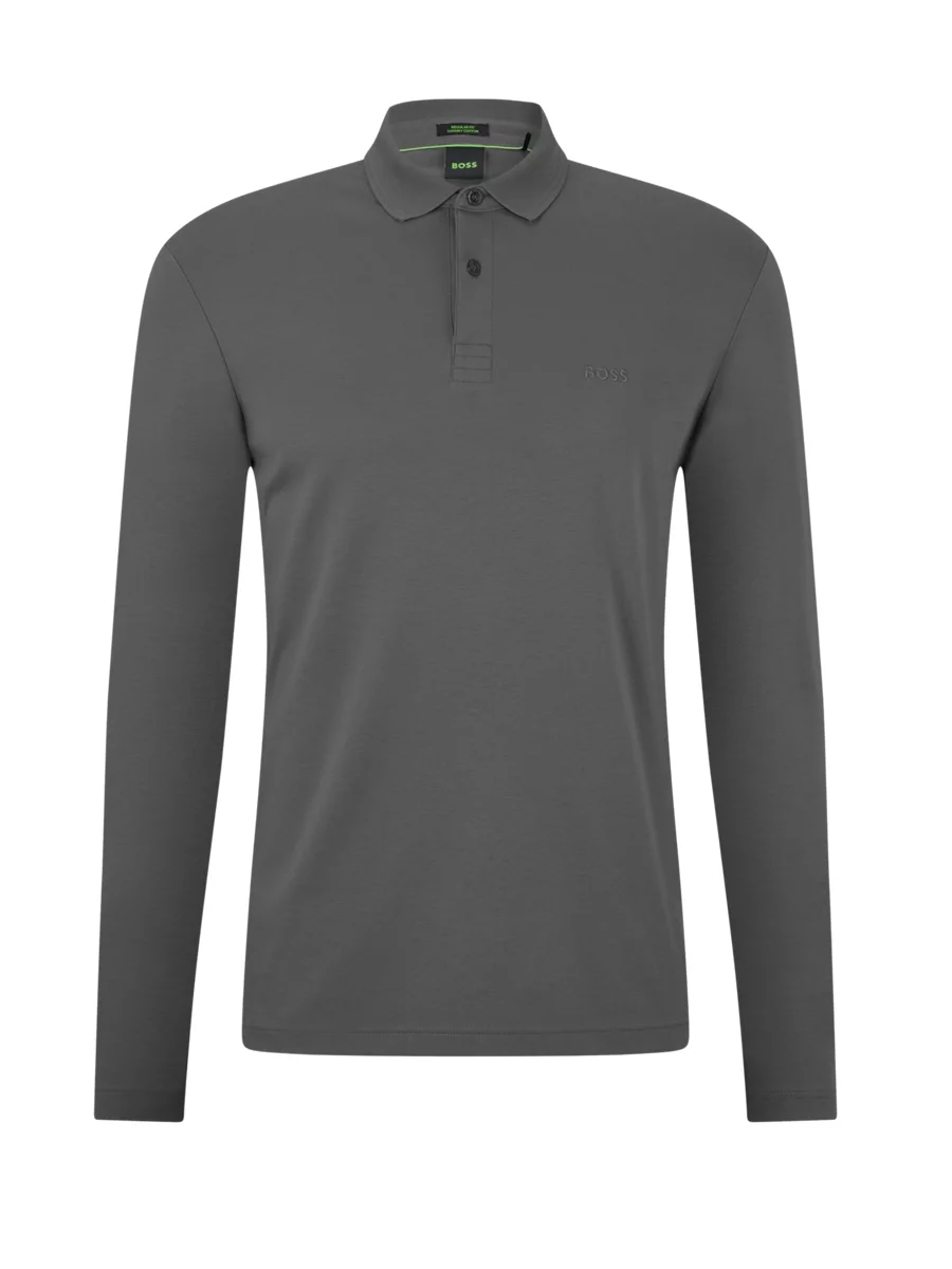 Custom Hirmer | in Piqué-Qualität, Poloshirt Fit Polo Lauren, grau Ralph Slim Langarm