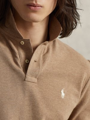 Langarm-Poloshirt mit Poloreiter-Stickerei, Custom Slim Fit