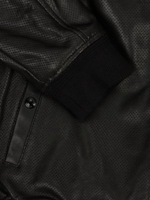 Perforierter Lederblouson mit Zip in Kontrastfarbe