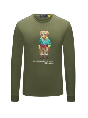 Longsleeve Shirt mit Bären-Print in Slim Fit