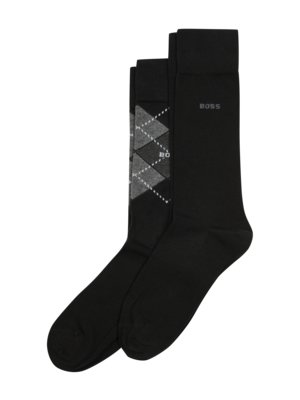 2er Pack Socken mit verstärkten Belastungszonen, Uni und Argyl-Muster