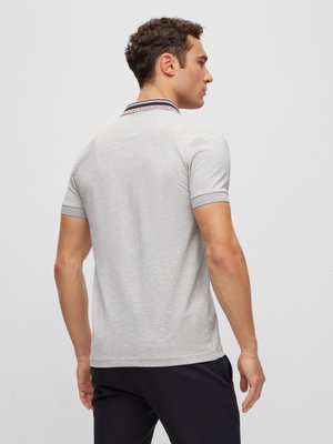 Stretch-Poloshirt-mit-Streifen--und-Label-Kragen,-Slim-Fit