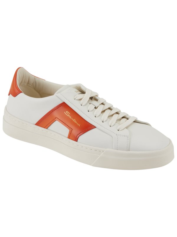 Double Bucker Sneaker aus Glattleder mit Farbdetails von Santoni in Orange