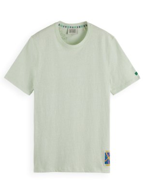 T-Shirt-in-melierter-Optik-mit-Logo-Aufnäher