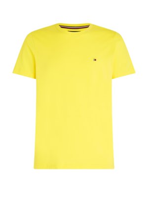 Unifarbenes-T-Shirt-mit-kleiner-Label-Stickerei,-Extra-Slim-Fit