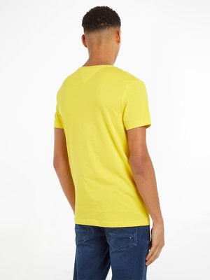 Unifarbenes-T-Shirt-mit-kleiner-Label-Stickerei,-Extra-Slim-Fit
