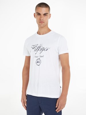 Elastisches-T-Shirt-mit-Label-Aufdruck,-Slim-Fit