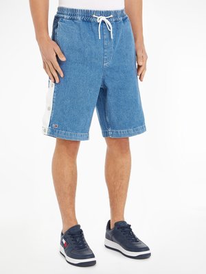 Baggy-Bermuda-Jeans-mit-seitlicher-Druckknopf-Leiste