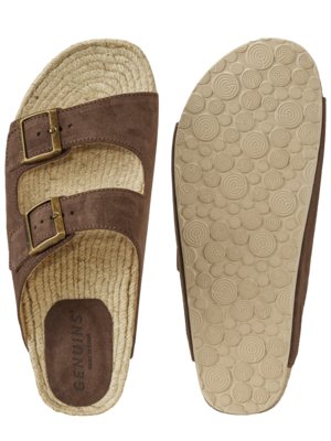 Sandalen aus Veloursleder mit Hanf-Fußbett und Fersen-Polster