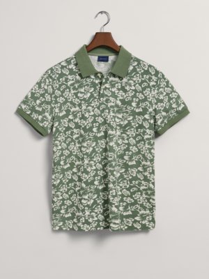 Poloshirt-in-Piqué-Qualität-mit-Blüten-Motiv