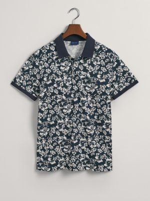 Poloshirt-in-Piqué-Qualität-mit-Blüten-Motiv