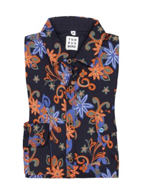 Leinenhemd mit floralem Muster und mit Brusttasche 