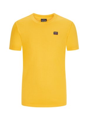 Unifarbenes-T-Shirt-mit-Logo-Aufnäher