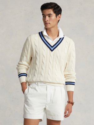 Cricket-Pullover-in-Zopfmuster-mit-V-Ausschnitt-