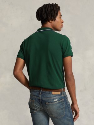 Poloshirt mit Poloreiter- und Nummern-Stickereien, Custom Slim Fit
