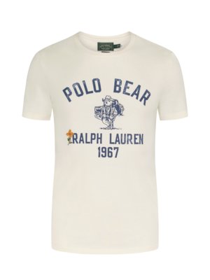 Jersey-T-Shirt mit Polo Bear-Print und Blumen-Stickereien