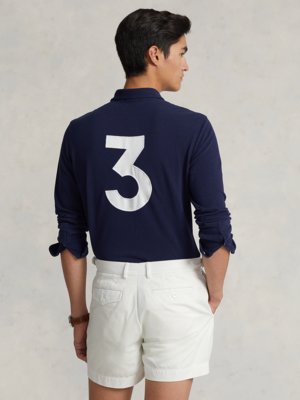 Langarm-Poloshirt aus Baumwolle mit Zahlen-Aufnäher, Classic Fit