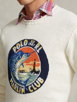 Sommerlicher Pullover mit Marlin-Motiv und Rollkante