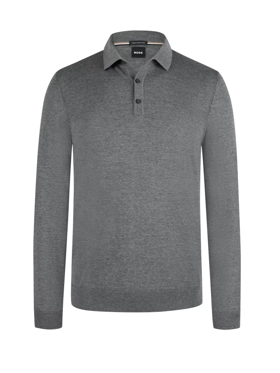 Langarm Poloshirt Custom Slim grau in Polo Hirmer Piqué-Qualität, Fit Ralph | Lauren