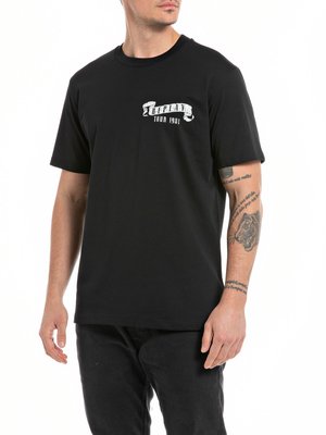 T-Shirt-aus-Baumwolle-mit-Front--und-Backprint