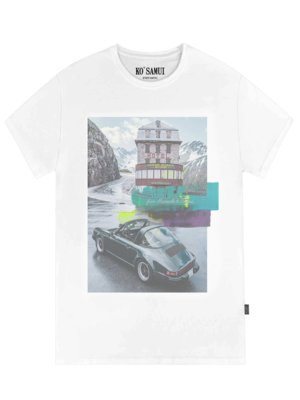 T-Shirt-aus-Baumwolle-mit-Porsche-Print