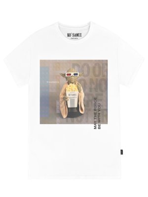 T-Shirt-aus-Baumwolle-mit-Yoda-Print