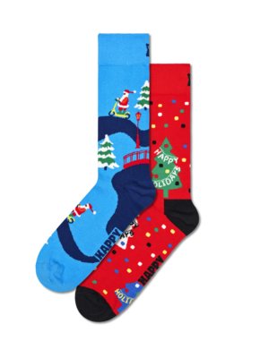 2er-Pack-Socken-mit-Tannen--und-Weihnachtsmann-Motiv