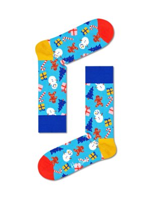 Mittelhohe-Socken-mit-Schneemann-und-Weihnachtsmotiven