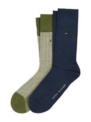2er Pack Socken in Fischgrätmuster und unifarben