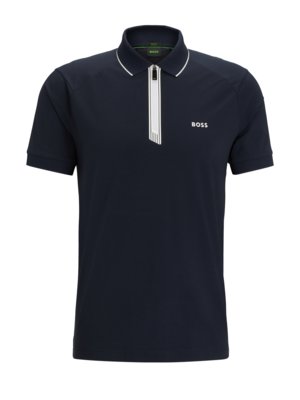 Glattes-Poloshirt-mit-unterlegtem-Zip,-Slim-Fit