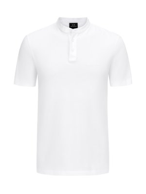 Piqué-T-Shirt mit Stehkragen und kurzer Knopfleiste