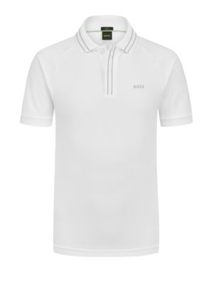 Glattes Poloshirt mit Streifen-Akzenten und Logo-Emblem, Slim Fit