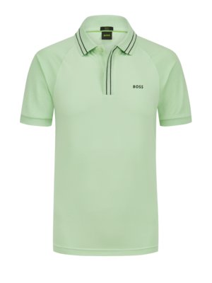Glattes-Poloshirt-mit-Streifen-Akzenten-und-Logo-Emblem,-Slim-Fit
