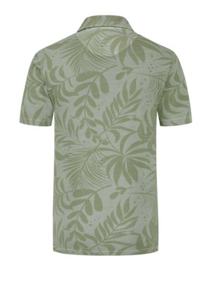 Piqué-Poloshirt-mit-floralem-Print,-Garment-Dyed