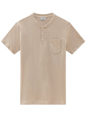 Softes-T-Shirt-mit-Leinenanteil-und-kurzer-Knopfleiste