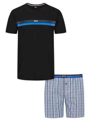 Kurzer Pyjama mit Logo-Print und karierten Shorts