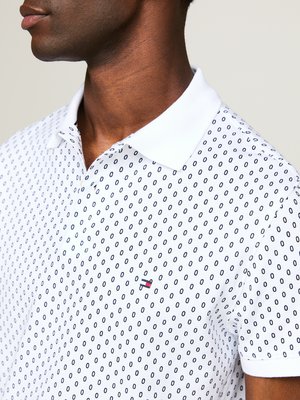 Piqué-Poloshirt-mit-Kreis-Print-und-Logo-Stickerei,-Slim-Fit-