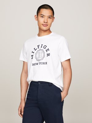 Glattes-T-Shirt-mit-rundem-Label-Schriftzug,-Regular-Fit